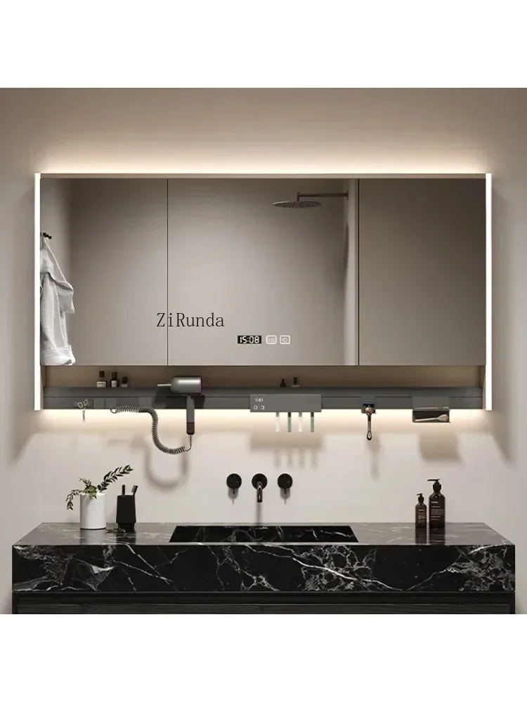 Зеркальный шкаф для ванной комнаты с подсветкой, противотуманный, антикоррозийный, зеркальный шкаф для ванной комнаты, туалетный столик для хранения, мебель для дома