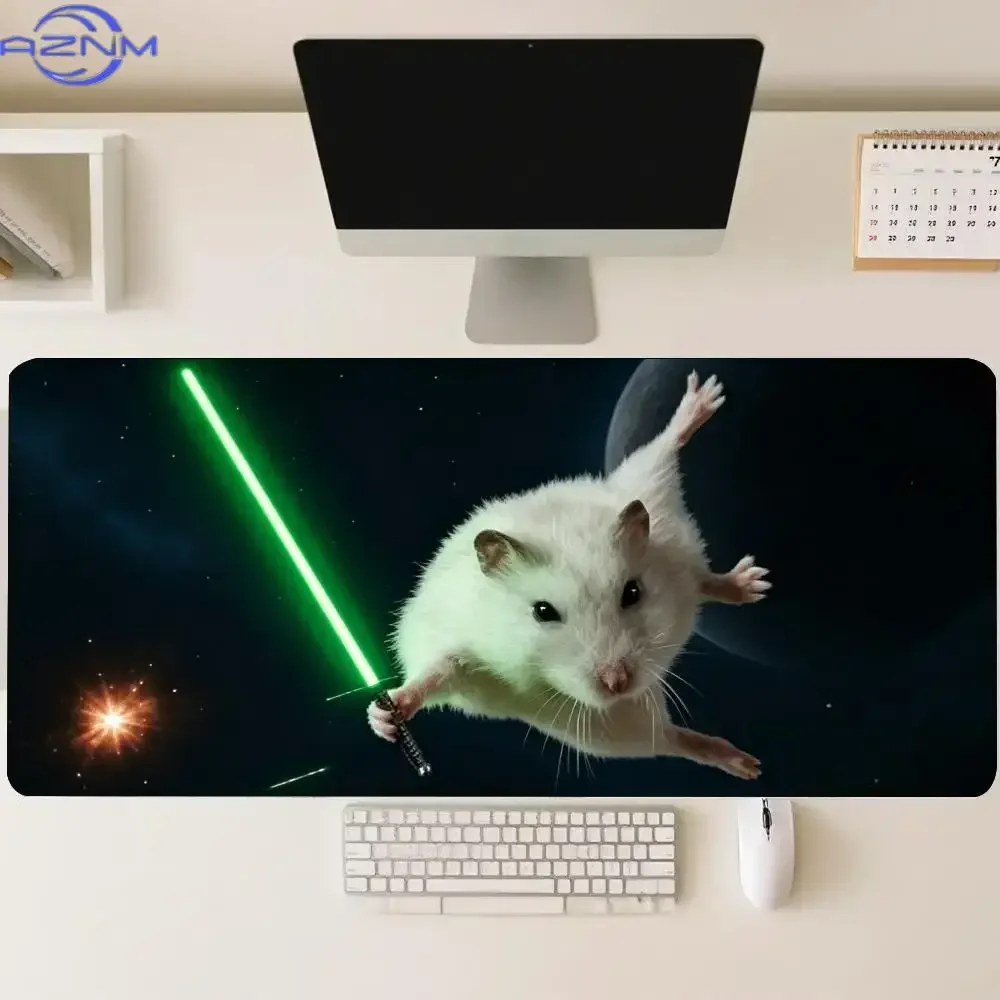 Cute Space Hamster Lightsaber Large Gaming Mouse Pad Non Slip Rubber Extended Desk Mat For Computer Home Office Gaming