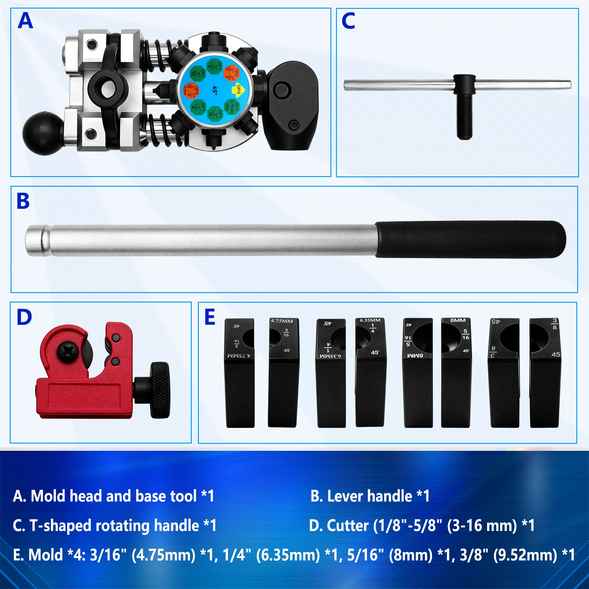 45° Brake Line Flaring Tool Kit Double Single Bubble Flare Die For 3/16 to 3/8 Inch Copper Tube Automotive Repair Tools