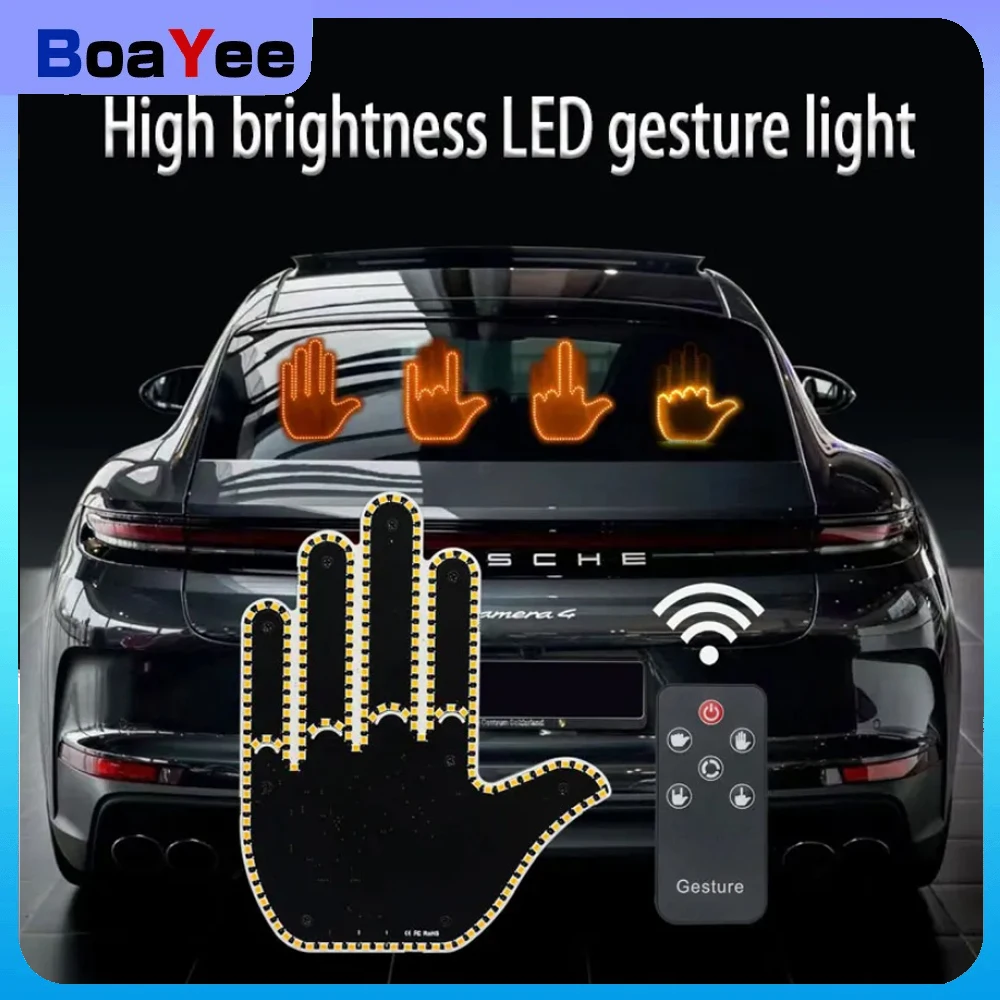 Lampu Jari Mobil dengan Remote Control Lampu Led Remote Control Lucu Keren Aksesori Lampu Telapak Tangan Gerakan Jari Tengah Kemarahan Jalan