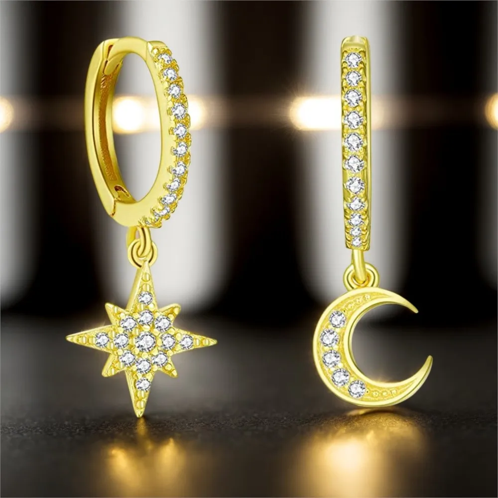 Dainty Moon Star Piercing Ear Helix Orbital Lobe Earrings for Women Gold Color Hoop Hanging Earing for Girls Jewelry KBE152