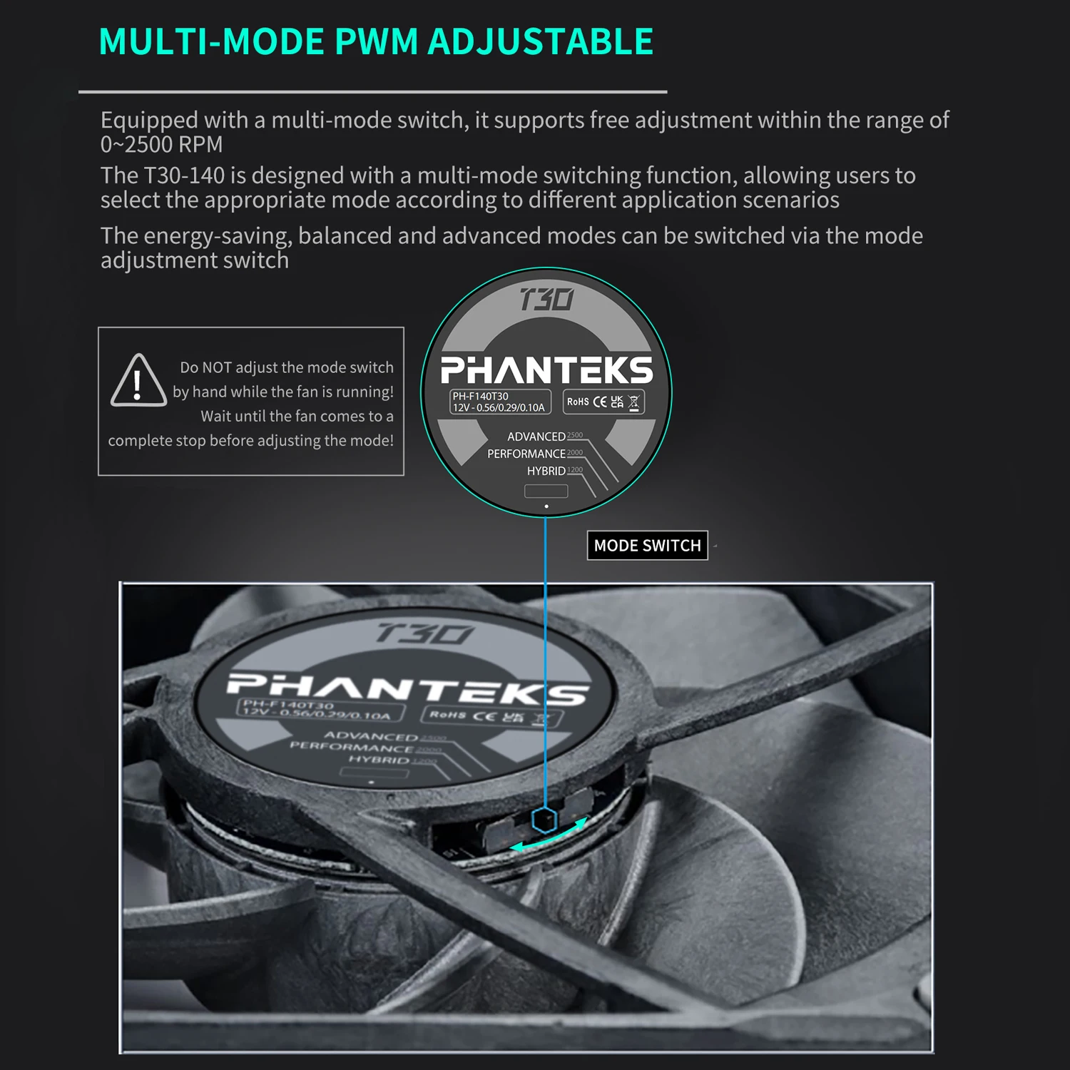 PHANTEKS PH-F140T30 14CM Industrial-Grade case Fan Vapo Bearing/Magnetic Levitation Motor/PWM Multi-Mode Adjustabl T30-140 image 3