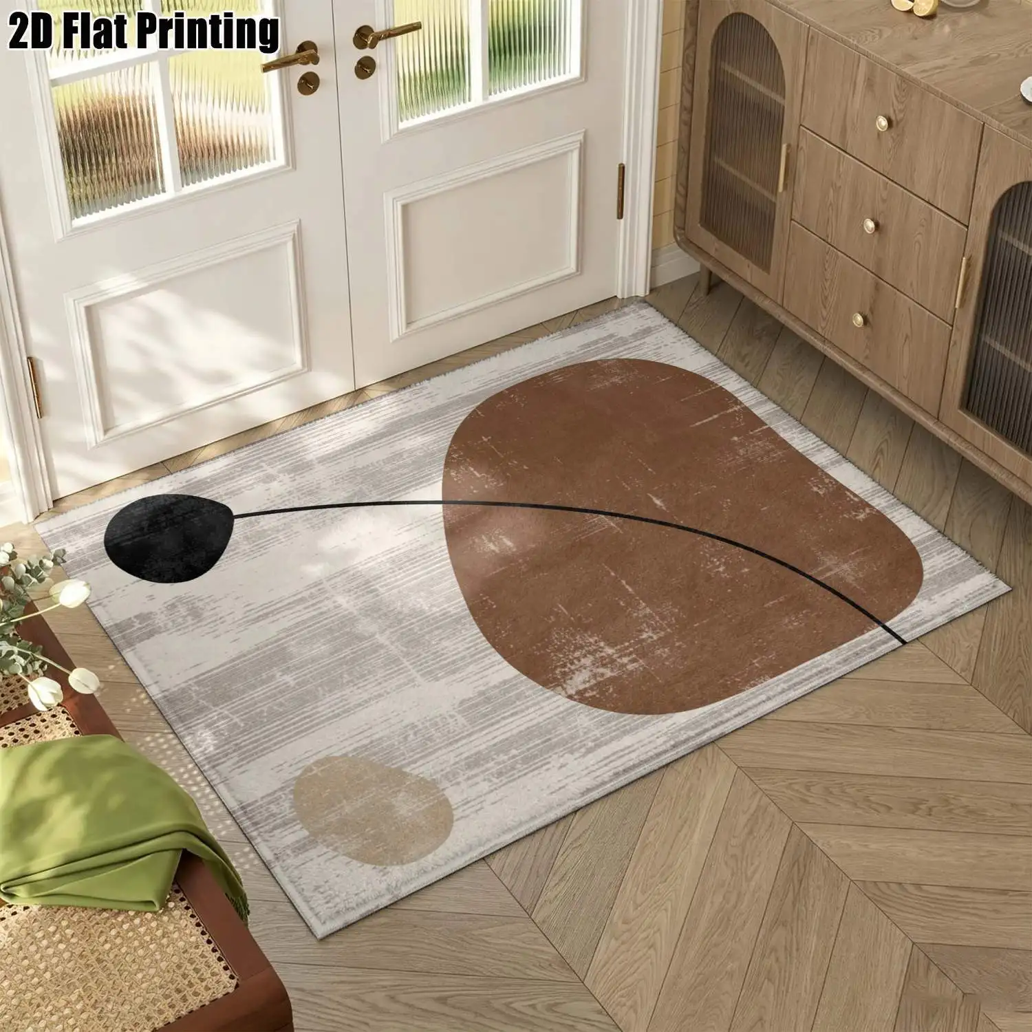 1Pc 2D Printed Carpet: Brown-Beige Abstract Geometric Patterns, Modern Simple Style, Suitable for Instagram/Nordic Decor, Multi-Size, Machine Washable, for Entryway, Dining Room, Bedroom, Study, Living Room, Etc