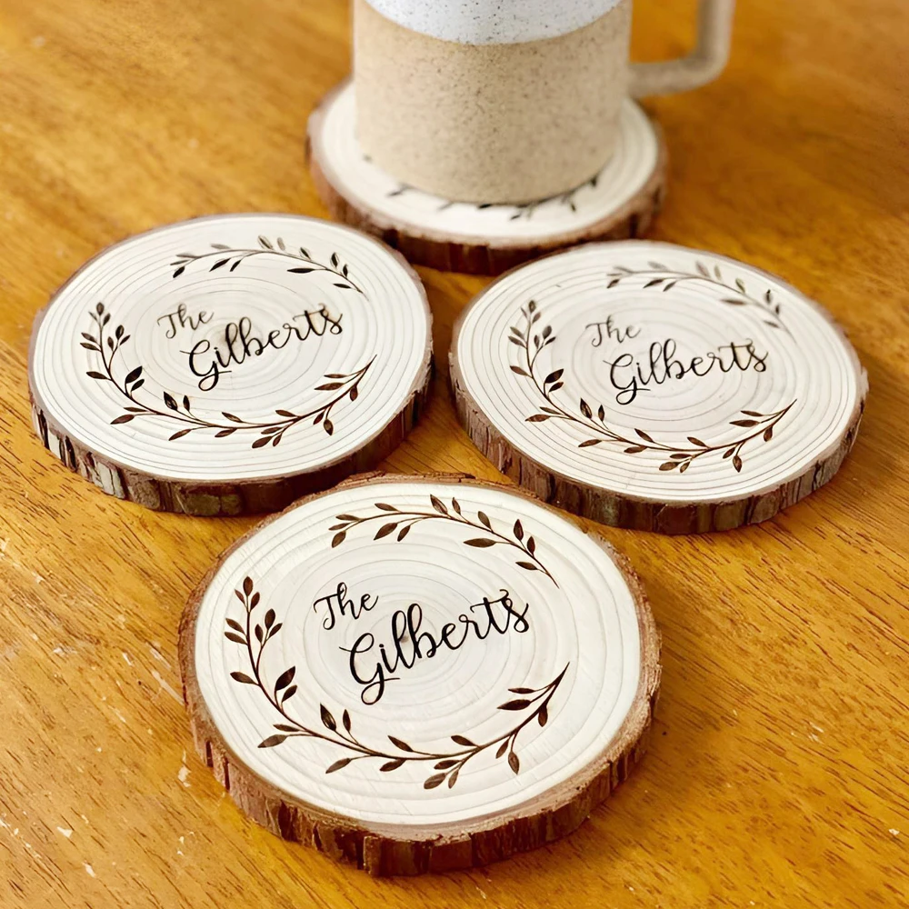 Custom Wooden Coasters with Logo, Personalized Laser Engraved, Gift for Wedding Anniversary, Valentine\'s Day