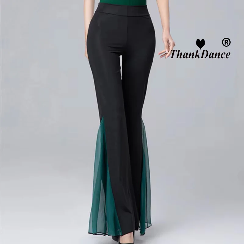 Calças de dança femininas elegantes calças largas calças de dança do ventre de salão latino prática calça de dança traje de desempenho