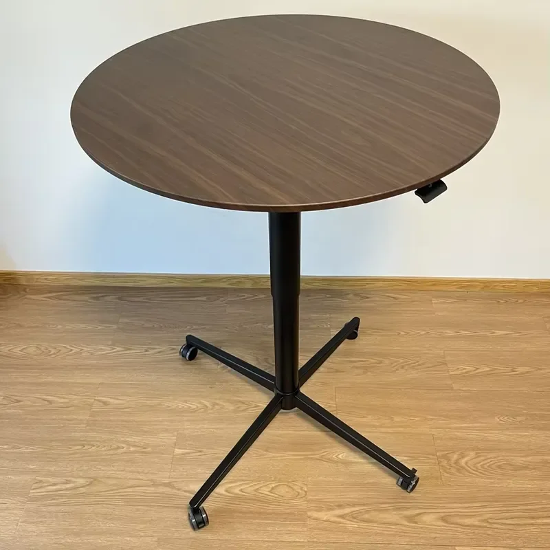 Modern Home Office Round Big Desk with Sofa Side Table Wheels Height Adjustable Pneumatic Iron Base Aluminum Legs MDF Top