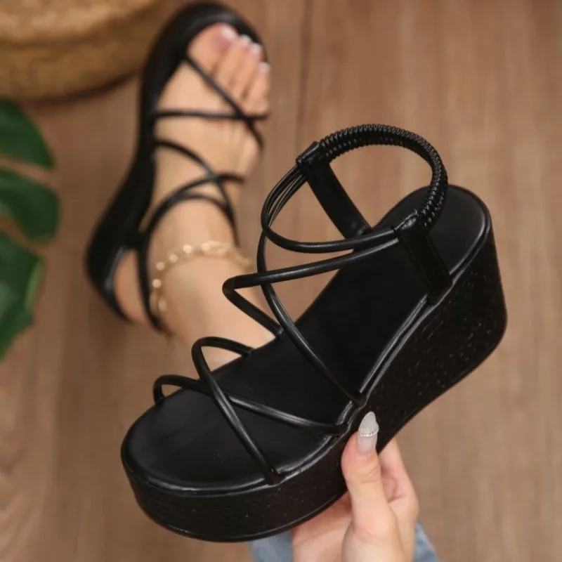 

Women Sandals Summer Wedge Platform Shoes Cross Strap Open Toe Elastic Back Strap Casual Beach Comfortable Walking Footwear 2026