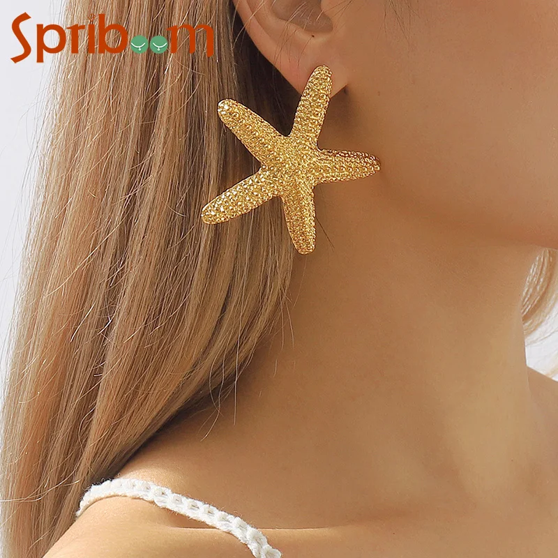 2024 New Starfish Stud Earrings for Women Fashion Geometric Earring Temperament Star Metal Jewelry Summer Travel Accessories