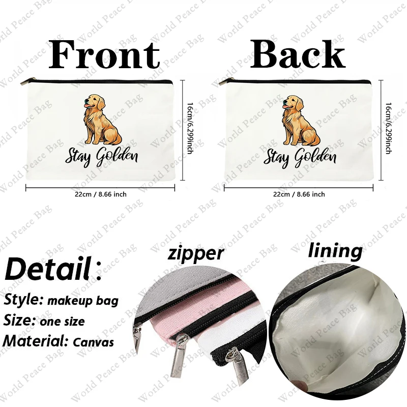 1Pc Golden Retriever Cosmetic Bag Golden Retriever Lover Gift Stay Golden Makeup Bag With Zipper Golden Retriever Mama Survival