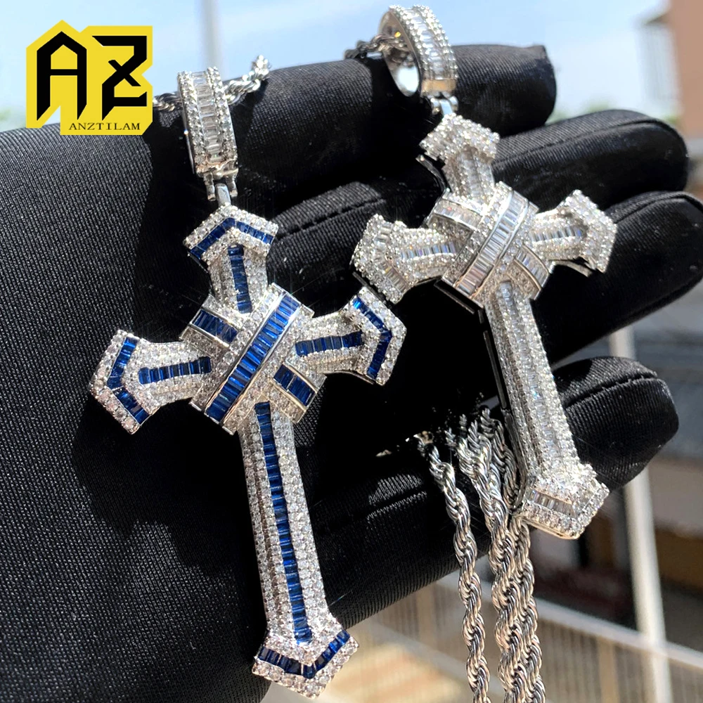 

Colorful Zircon Cross Pendants Iced Out Necklaces with Long Link Chain For Men Women Bling Hip Hop Jewelry Free Shipping