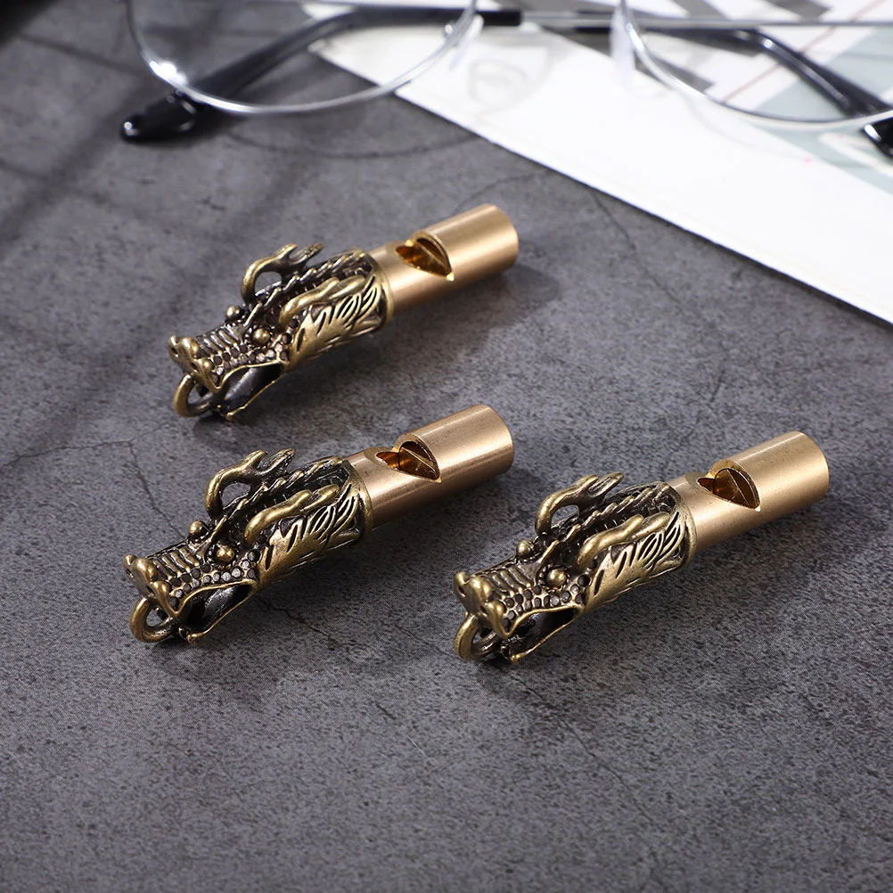 2 Pcs Charm Dragon Head Skull Pure Copper Whistle Key Chain Pendant Fob Animal Brass Whistles