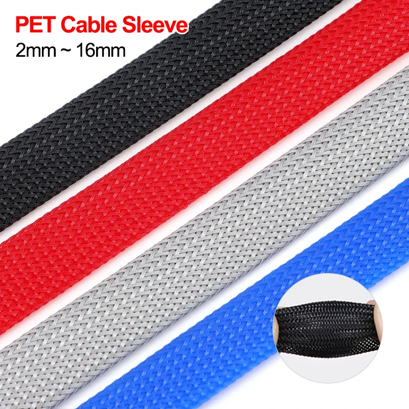 2/5/10m High Density Cable Sleeve 2mm - 16mm Nylon Mesh Tube Wire Insulated Sheath PET Expandable Braided Sleeving