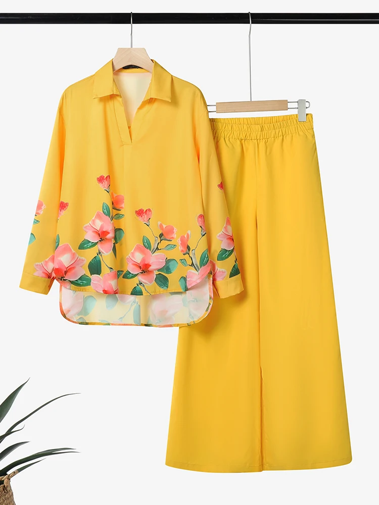 

ZANZEA модные осенние комплекты брюк, комплекты из 2 предметов, женская одежда, повседневная блузка с длинными рукавами и принтом, брюки, элегантные рабочие спортивные костюмы