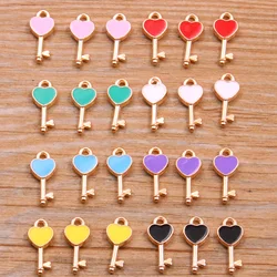 30Pcs 8 Color 7x16MM Alloy Metal Drop Oil Colorblock Key Charm Small Heart Pendant For DIY Bracelet Necklace Jewelry Making