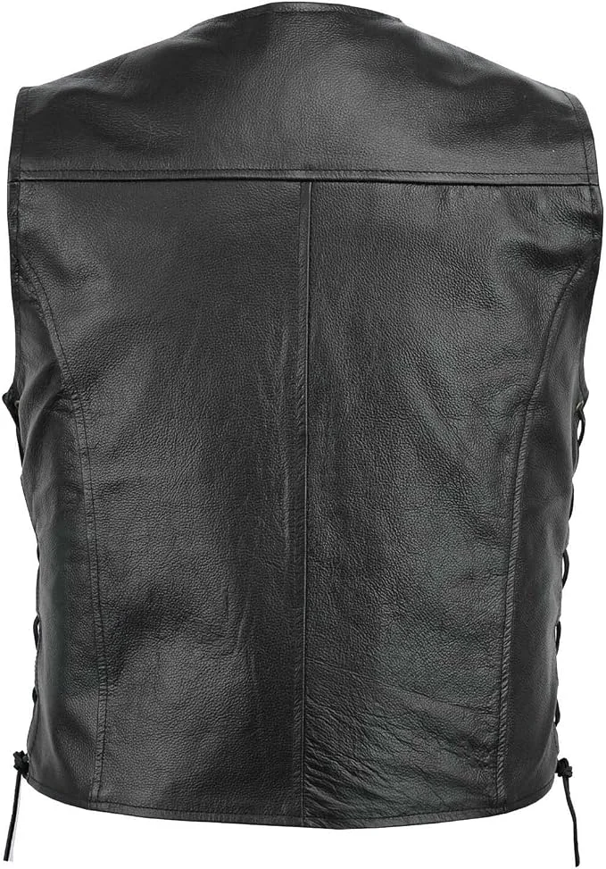 Herren-Bikerweste aus Kunstleder, einreihige, ärmellose Weste mit seitlichen Schnürbändern, ideal für Punk-Looks, Motorradfahrer und den täglichen Gebrauch. – Detail 5