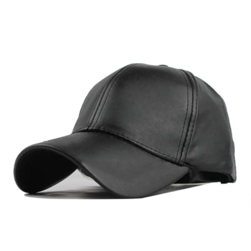 Classic Baseball Cap Unisex PU Leather Outdoor Sports Hat All Sizes Adjustable Strap Korean Style Casual Flat Brim Sun Hat Wear