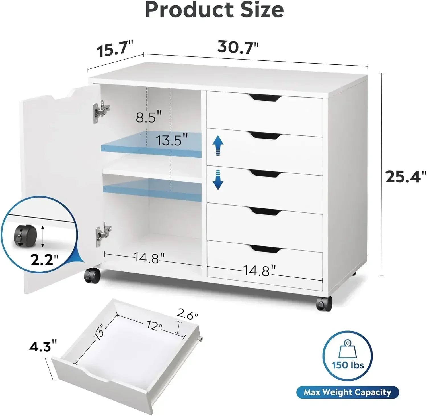 Hot sales[Best Seller, Buy Now!]Premium 5-Drawer Wood Dresser Chest with Door, Mobile Storage Cabinet, Printer Stand for Home Of