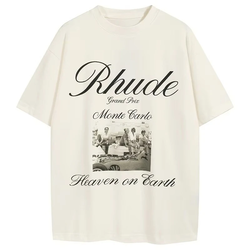 2026Niche High Street Retro Vintage Cotton Poster Short Sleeve Men Loose T-Shirt Breathable Sweat Absorbent Durable Unisex Style