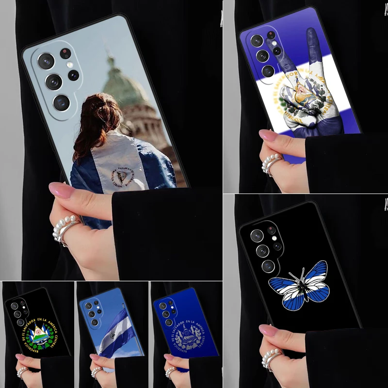 السلفادور العلم قضية الهاتف لسامسونج غالاكسي S25 S24FE S23 S22 S21FE S20 S10 زائد الترا نوت 20 10Pro غطاء أسود ناعم