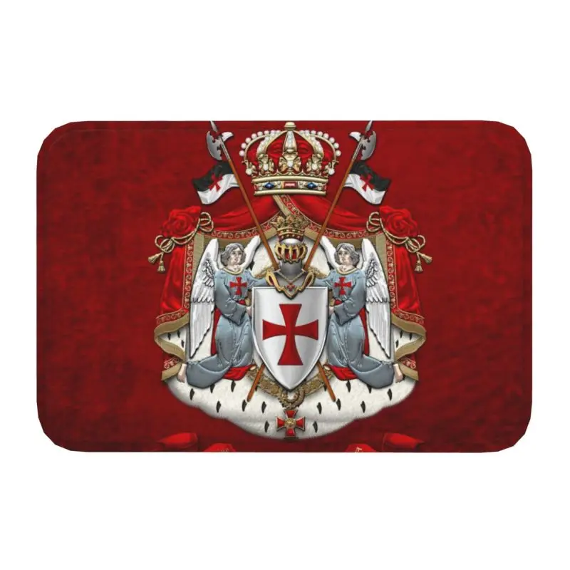 Knights Templar Flag With Coat Of Arms Front Door Floor Entrance Mats Indoor Medieval Warrior Cross Kitchen Doormat Carpet Rug