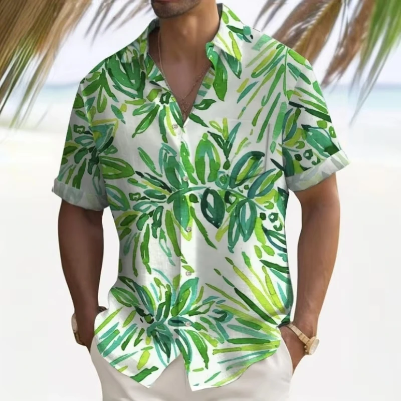 Men's Shirt 3D Beach Flower Print Hawaiian Shirts Summer Daily Casual Short Sleeve for Men Loose Oversized Clothing Beach Shirt