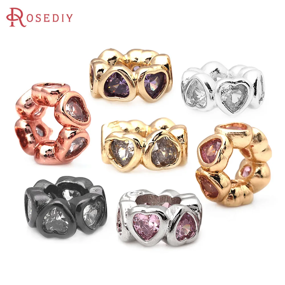 4PCS Brass Zircon Large Hole Heart Spacer Bracelets Beads High Quality Diy Jewelry Accessories Making Rosediy official-website