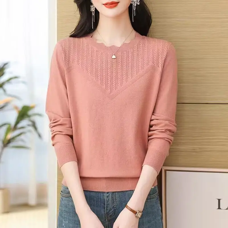 

Autumn Winter Round Neck Women's Clothing Solid Color Pullover Long Sleeve Screw Thread Sweater Knitted Casual Elegant Tops
