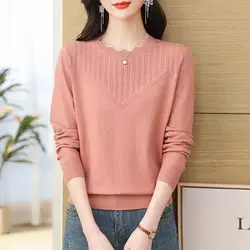 Autumn Winter Round Neck Women's Clothing Solid Color Pullover Long Sleeve Screw Thread Sweater Knitted Casual Elegant Tops
