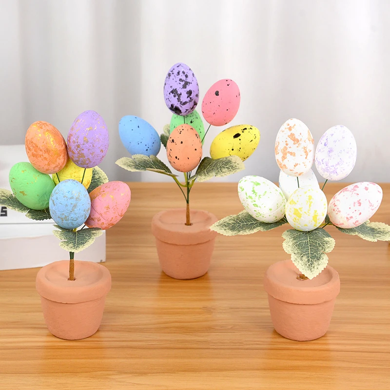 

Easter Egg Tree Flowerpot Colorful DIY Painting Foam Bunny Eggs Tree Potted Plant Tabletop Decor Centerpiece Flower Arrangement