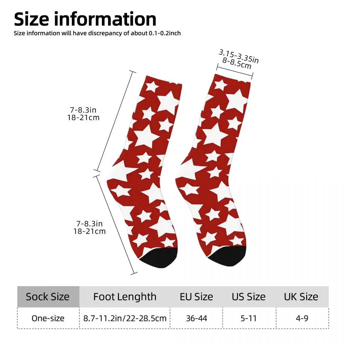 All Seasons Crew Stockings Red White Stars On Red Background Socks Funny Long Socks for Men Women Valentine's Day Gifts
