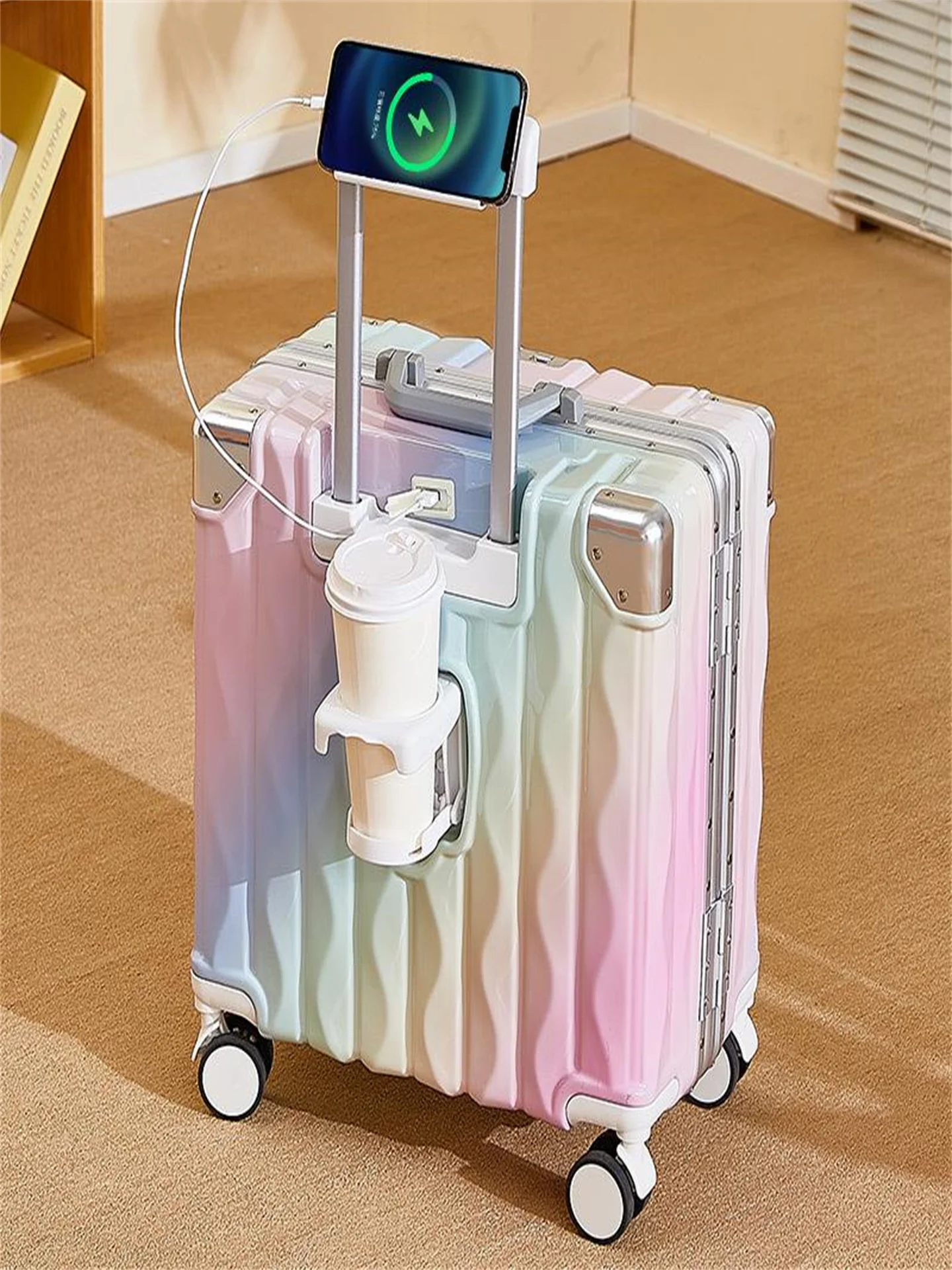 

8-Inch Aluminum Frame Lage Small Carry-On Wheel Spinner Multi-Function Travel Suitcase Quiet Universal Wheels Casual Travel