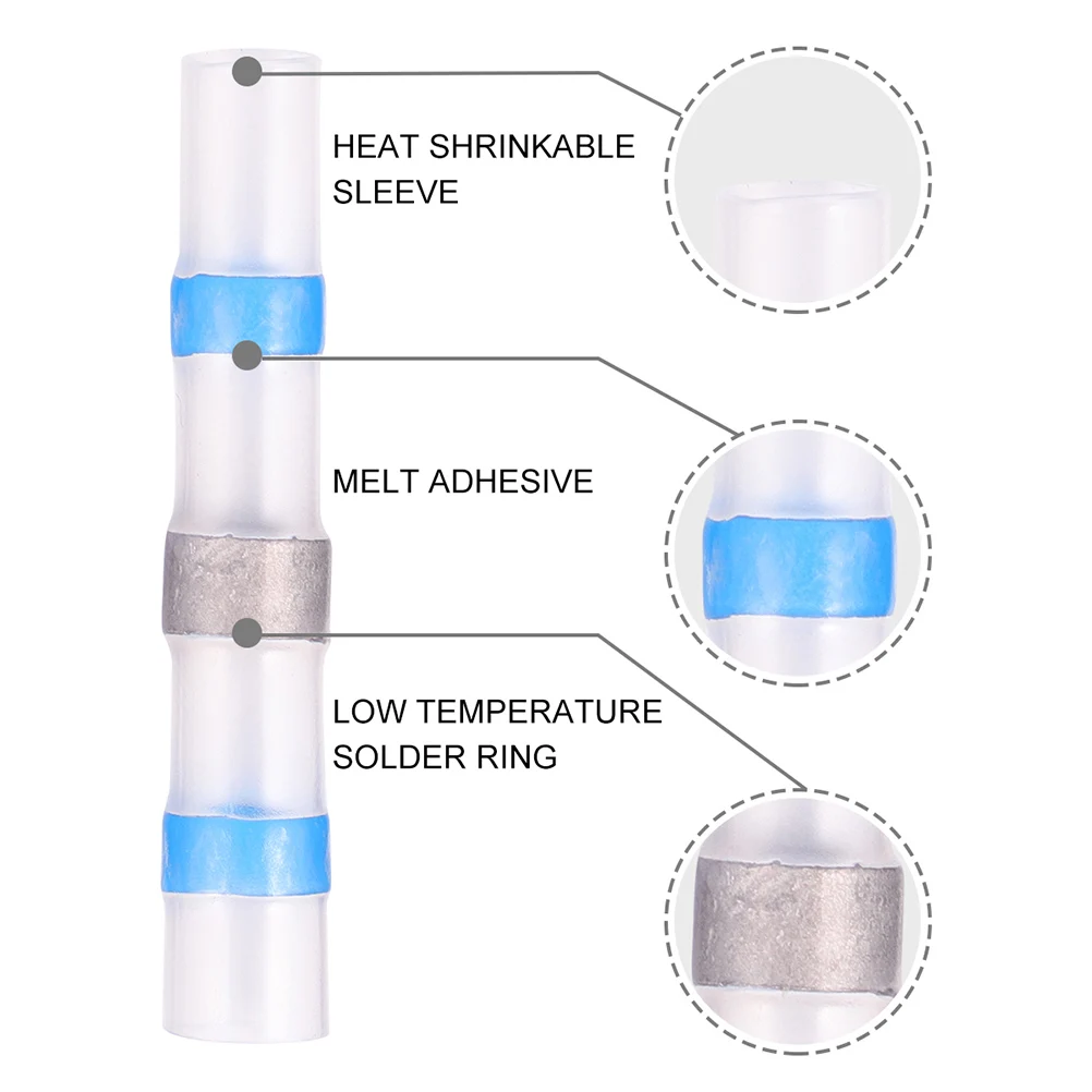 

800pcs Tin Ring Sleeve Wiring Connectors Small Heat Shrink Waterproof Marine Automotive Cable Terminals Electrical Kit Butt