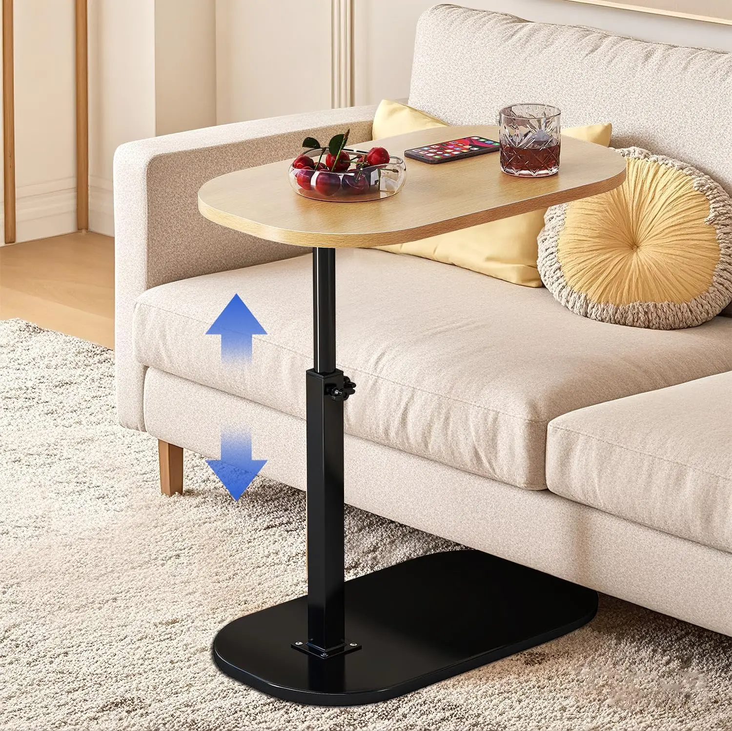 C Tisch Beistelltisch, Couchtische mit TV-Tablett, 360° °   Drehbarer, höhenverstellbarer, kleiner C-förmiger Beistelltisch für Wohnzimmer, Schlafzimmer