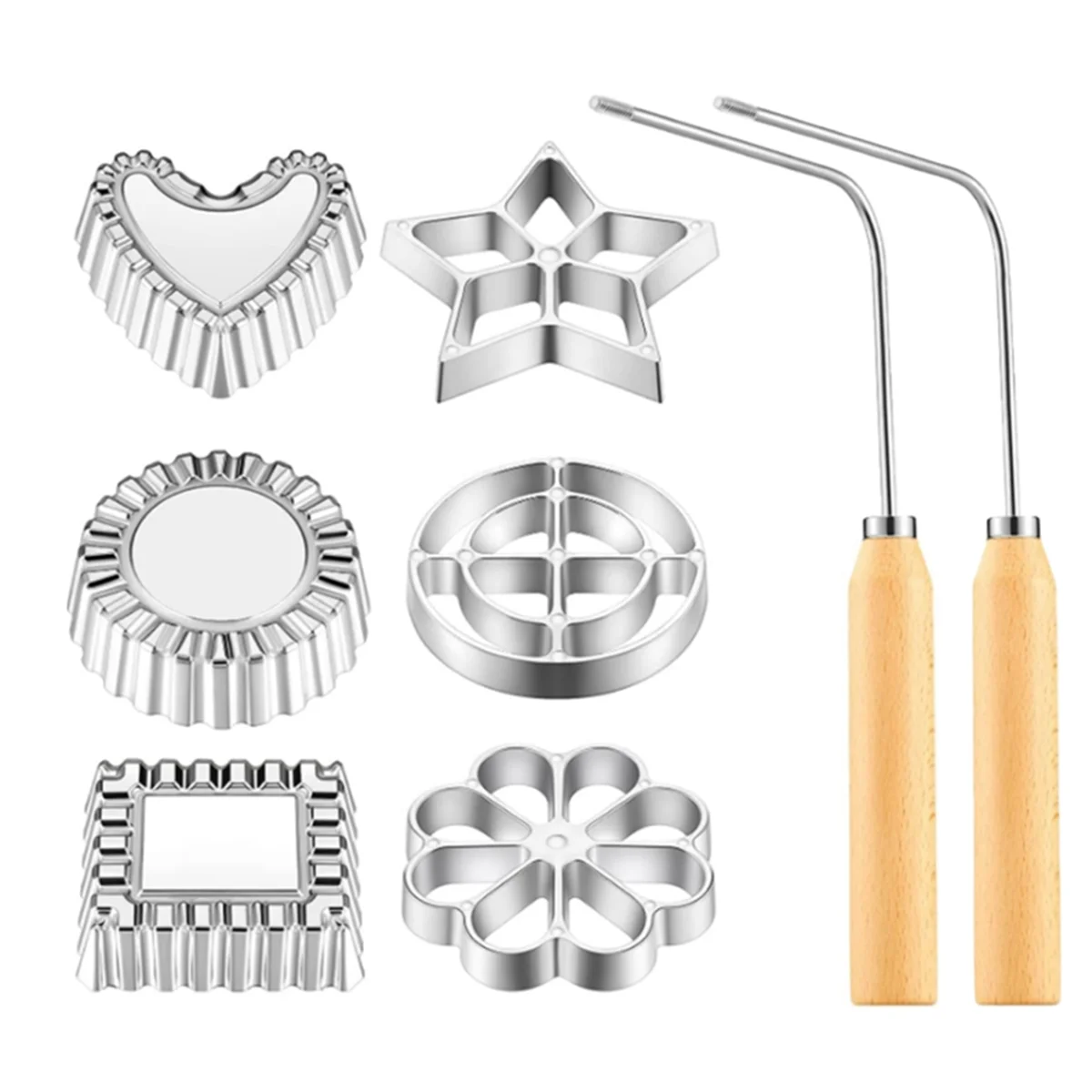 8Pcs Rosettes Timbale Set, Rosette Iron Set with Handle, Lotus Flower Bunuelos Cookie Maker Mold, Funnel Cake Maker Kit