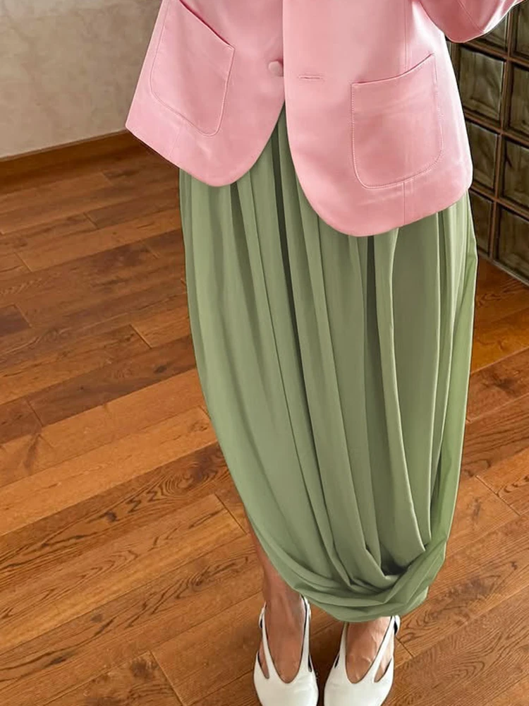 خريف شتاء جديد عالية الخصر الشيفون التنانير عادية بلون فضفاض مطوي التنانير سيدة أنيقة سبليت الشاطئ عطلة تنورة طويلة