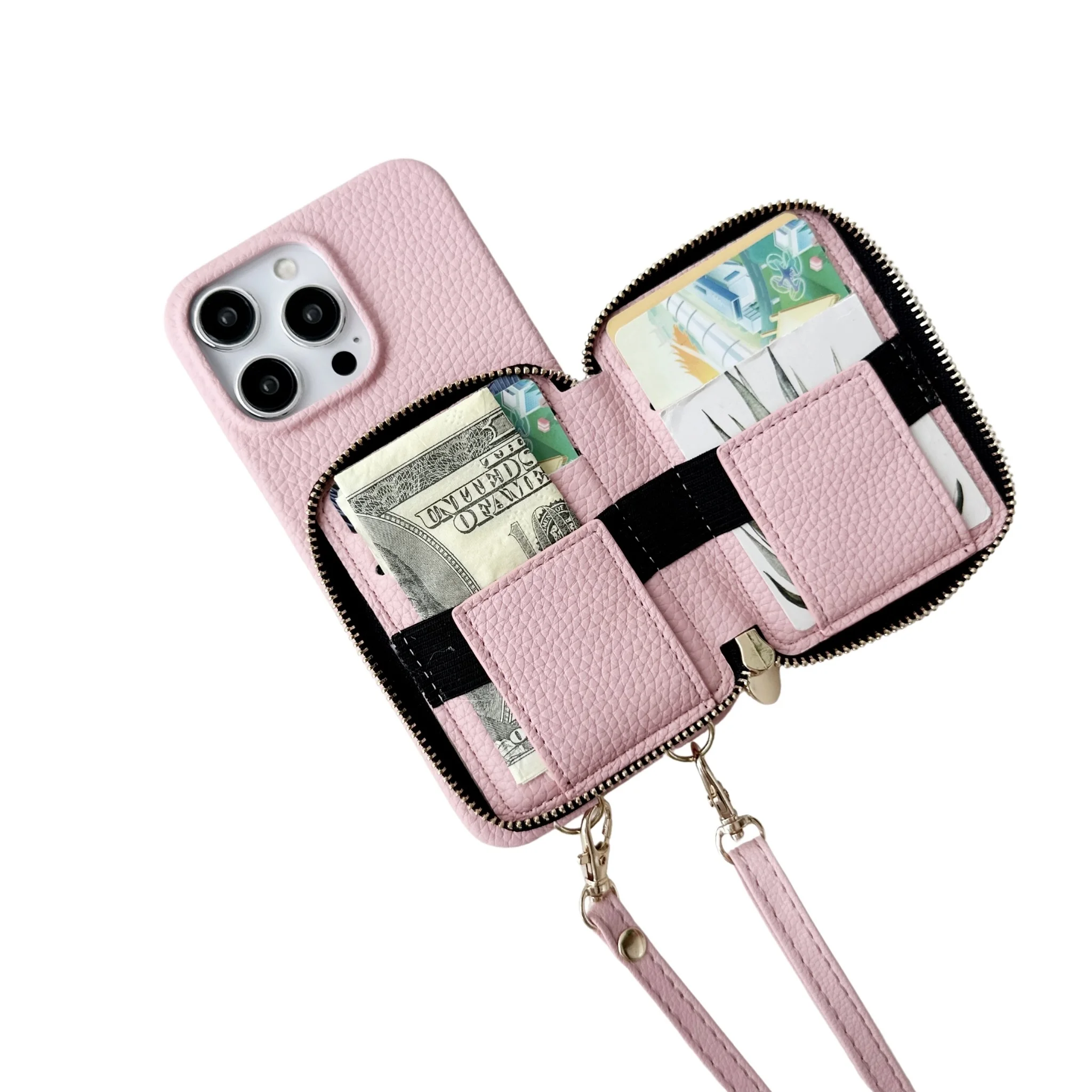 Zipper Crossbody Cards Bag Leather Wallet Case For iPhone 15 Pro Max 13 14 Plus 12 11 7 8 SE 2022 Lanyard Pocket Purse Cover