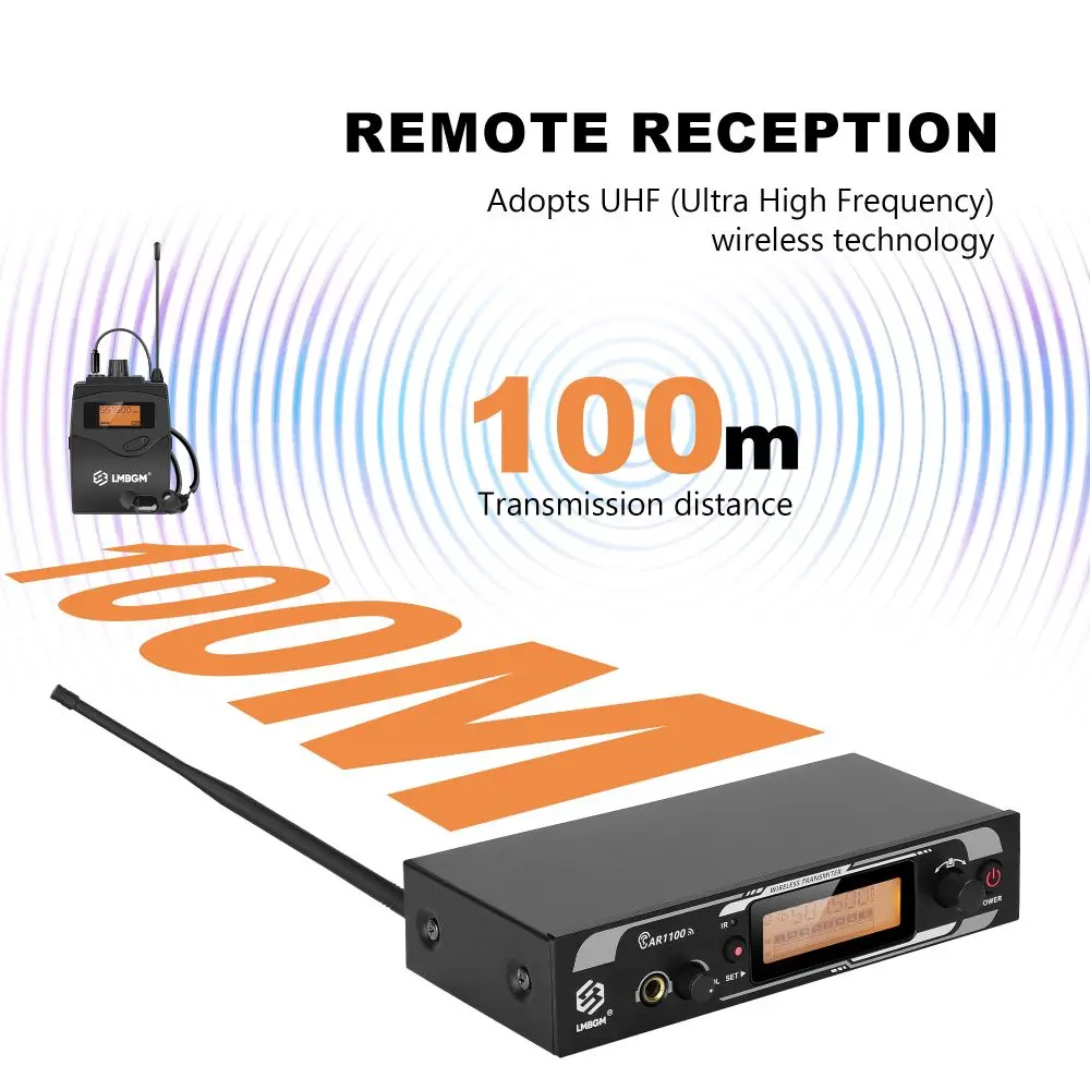 LMBGM-AR1100 ระบบตรวจสอบอินเอียร์ไร้สาย (มีกระเป๋าคาดเอวสี่ช่อง) ระบบไมโครโฟนตรวจสอบแบบเรียลไทม์ความถี่ Whf -