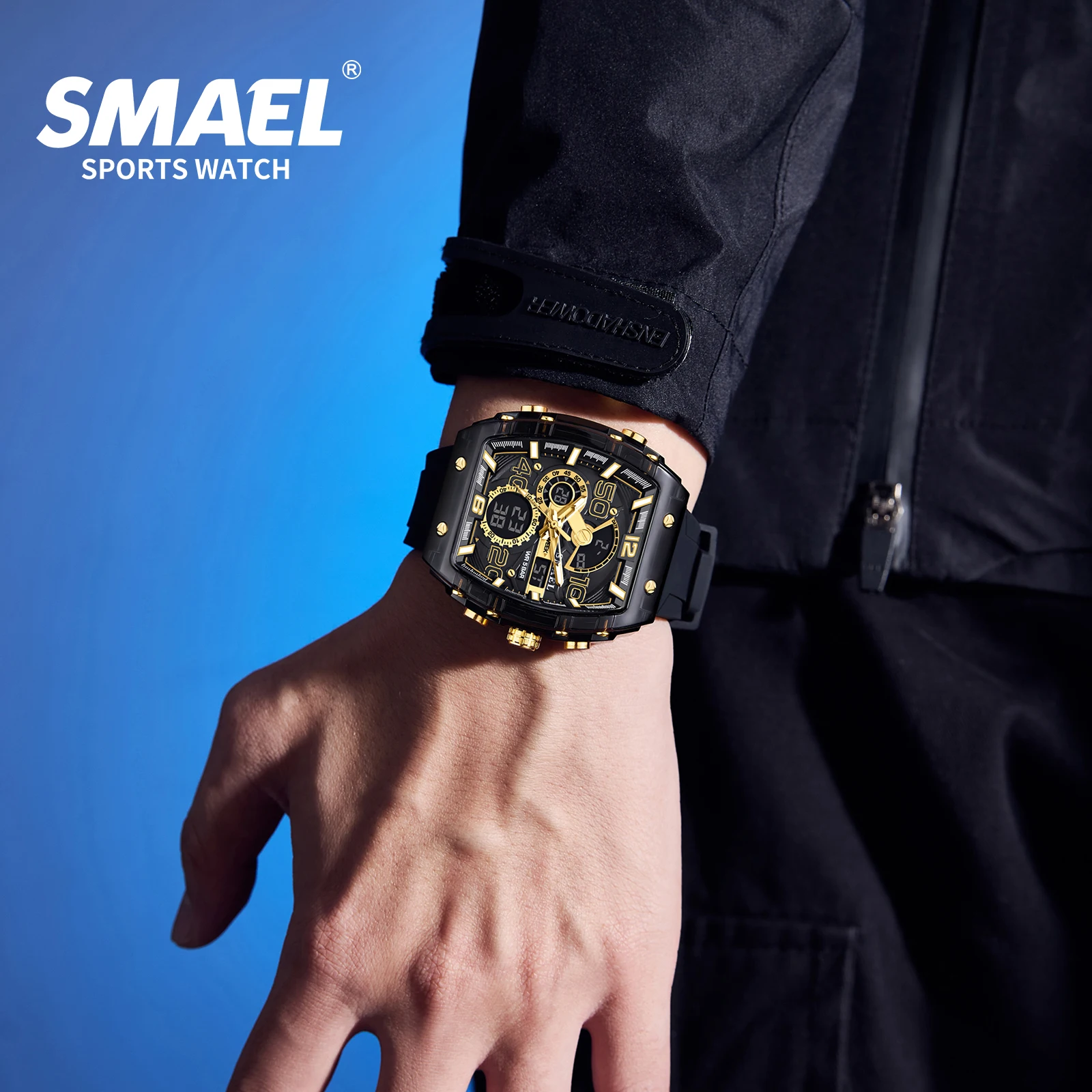 SMAEL 8109 New Men\'s Watch Multifunctional Sports 50M Waterproof Dual Display LED Night Light Leisure Student Electronic Watch