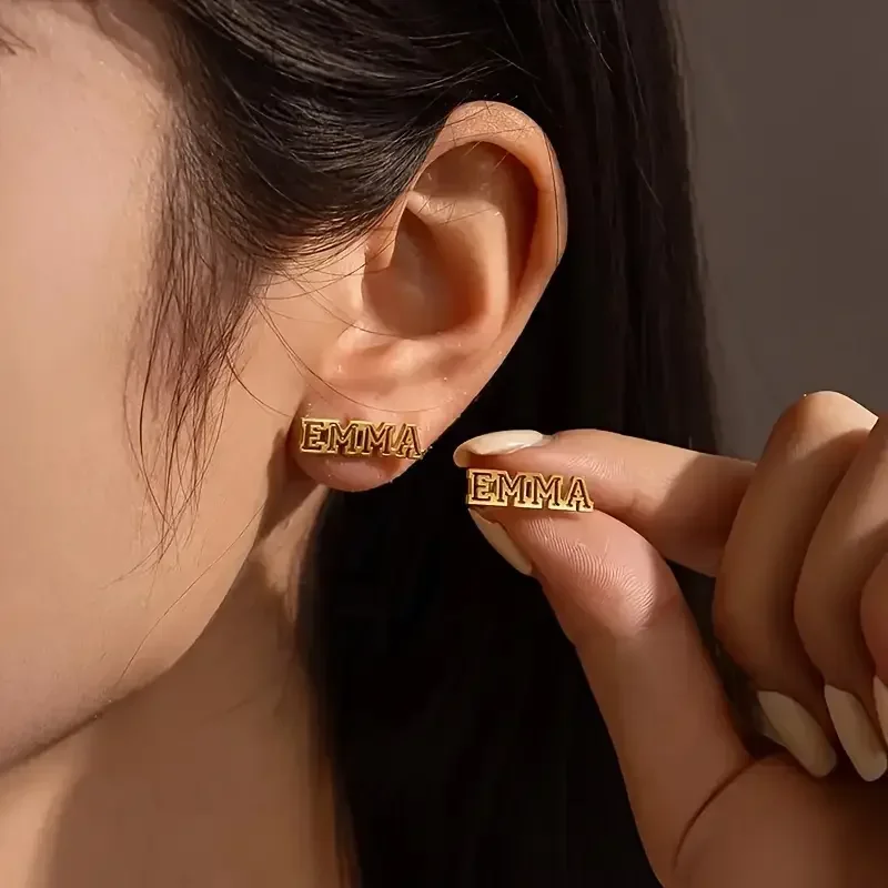

Custom Hollow Name Letter Earrings Fashion Personalized Stainless Steel 18K Gold Unique Gift for Her Jewelry Name Earrings