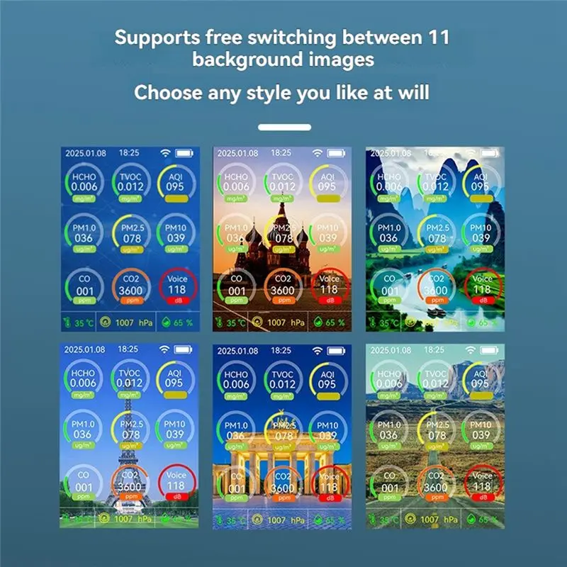 Must Have Air Quality Monitor Multi-Function Air Quality Monitor Indoor Air Quality Meters HCHO/TVOC/PM2.5/PM10/CO/CO2 Tester BL