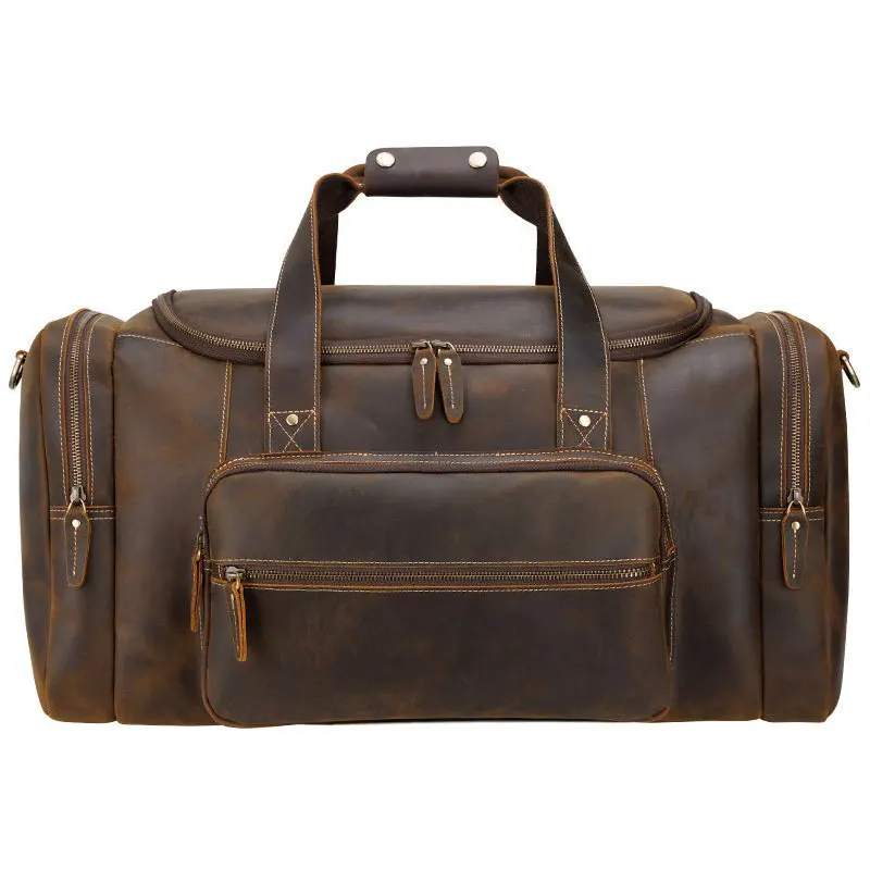 

Large Travel Bag Genuine Leather Vintage Style Luggage Bags Men Male Duffle Bags Travelling Bag Weekender Bags for Man