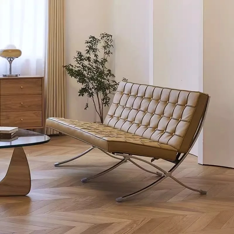 

French antique minimalist designer single Mies sofa chair
