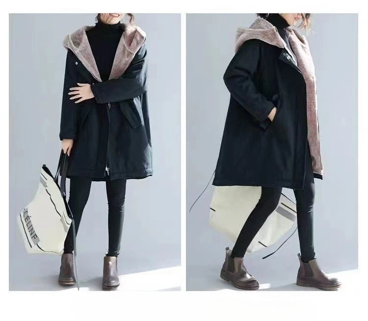 

Новая зимняя женская хлопковая куртка средней длины в корейском стиле больших размеров с капюшоном, свободная утолщенная флисовая подкладка, повседневная повседневная верхняя одежда