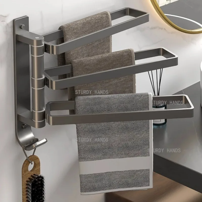 

1pc Gun gray rotating towel rack Wall-mounted shelf for bathroom Bathroom towel rack