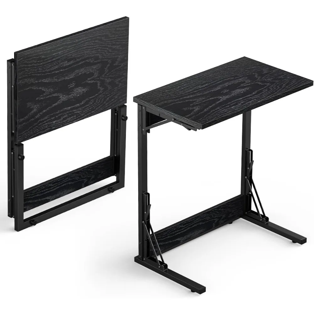 

Folding TV Tray Table Set of 2, 24 Wide C-Shaped End Table for Couches, Small Sofa-Side Laptop Desk with Metal Frame for L