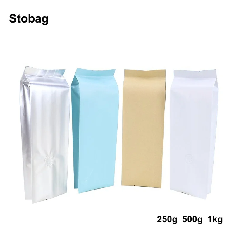 

StoBag 50pcs Coffee Beans Bag Packaging with Valve Aluminum Foil Kraft Paper Machine Sealing for Powder Storage Pouch Wholesale