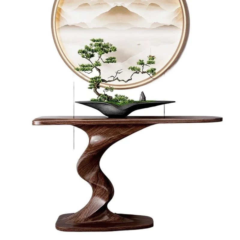 New Chinese-style entrance table, all solid wood strip case, entrance table against the wall, simple ebony Zen living room