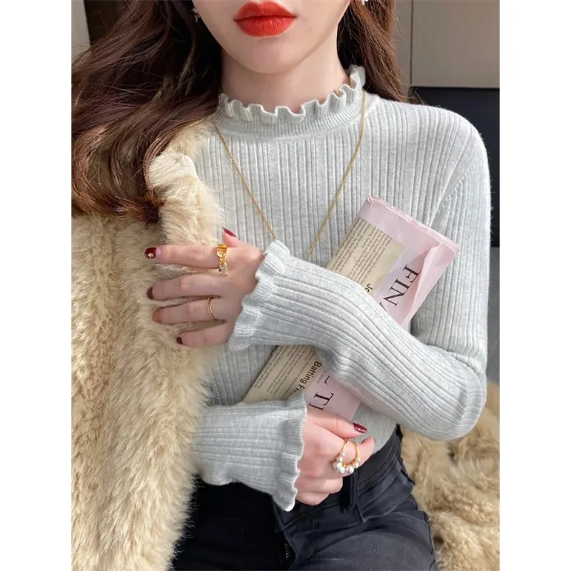 Turtleneck Sweater Women Fashion 2024 New Binding Stretch Tops Women Knitted Pullovers Long Sleeve Bottoming Knitted Sweater