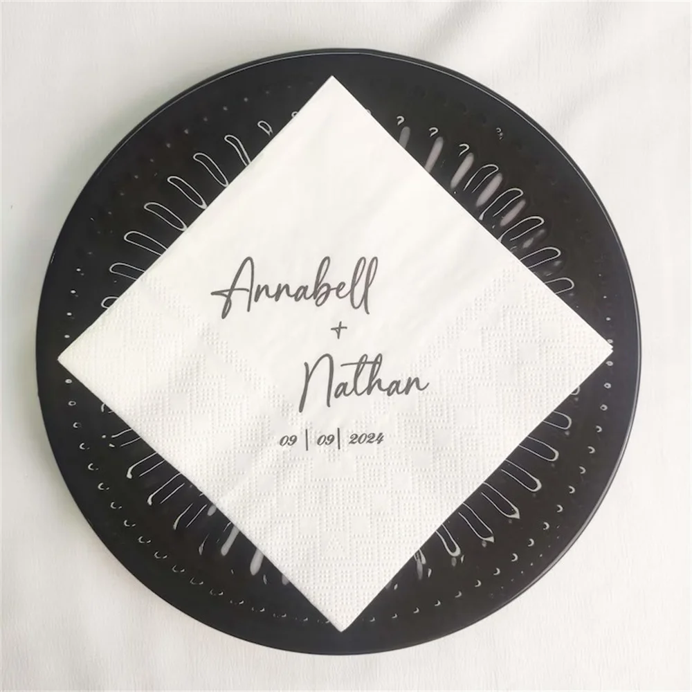 50 قطعة مناديل الزفاف الشخصية ، مناديل تصميم مخصصة لذكرى الزفاف والخطوبة المطبوعة ، مناديل كوكتيل ، الحد الأدنى #3