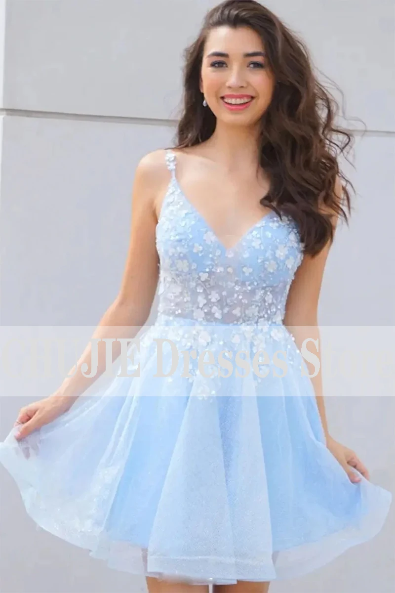 Lace Appliques Mini Vestido de graduación Homecoming Dress Women Cocktail Dress Tulle 3D Flowers A LineShort  Prom Party Gowns